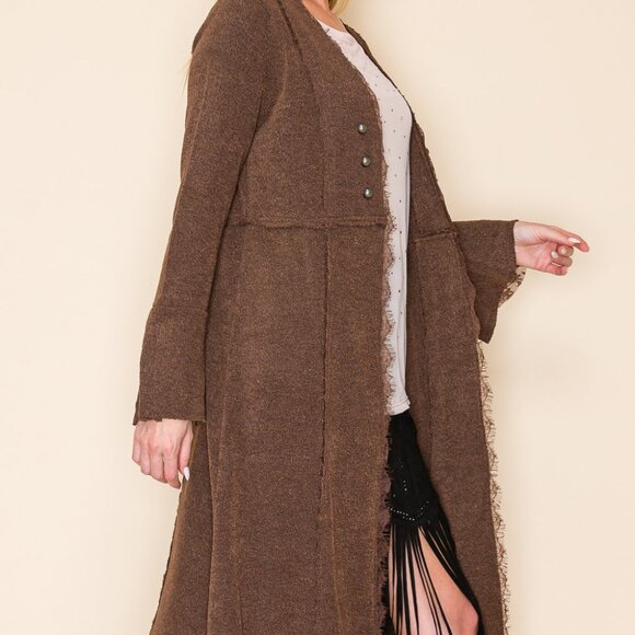 VOCAL BROWN cardigan duster western studded military MAGNOLIA BOHEMIAN WRAP S-3X - Picture 4 of 16